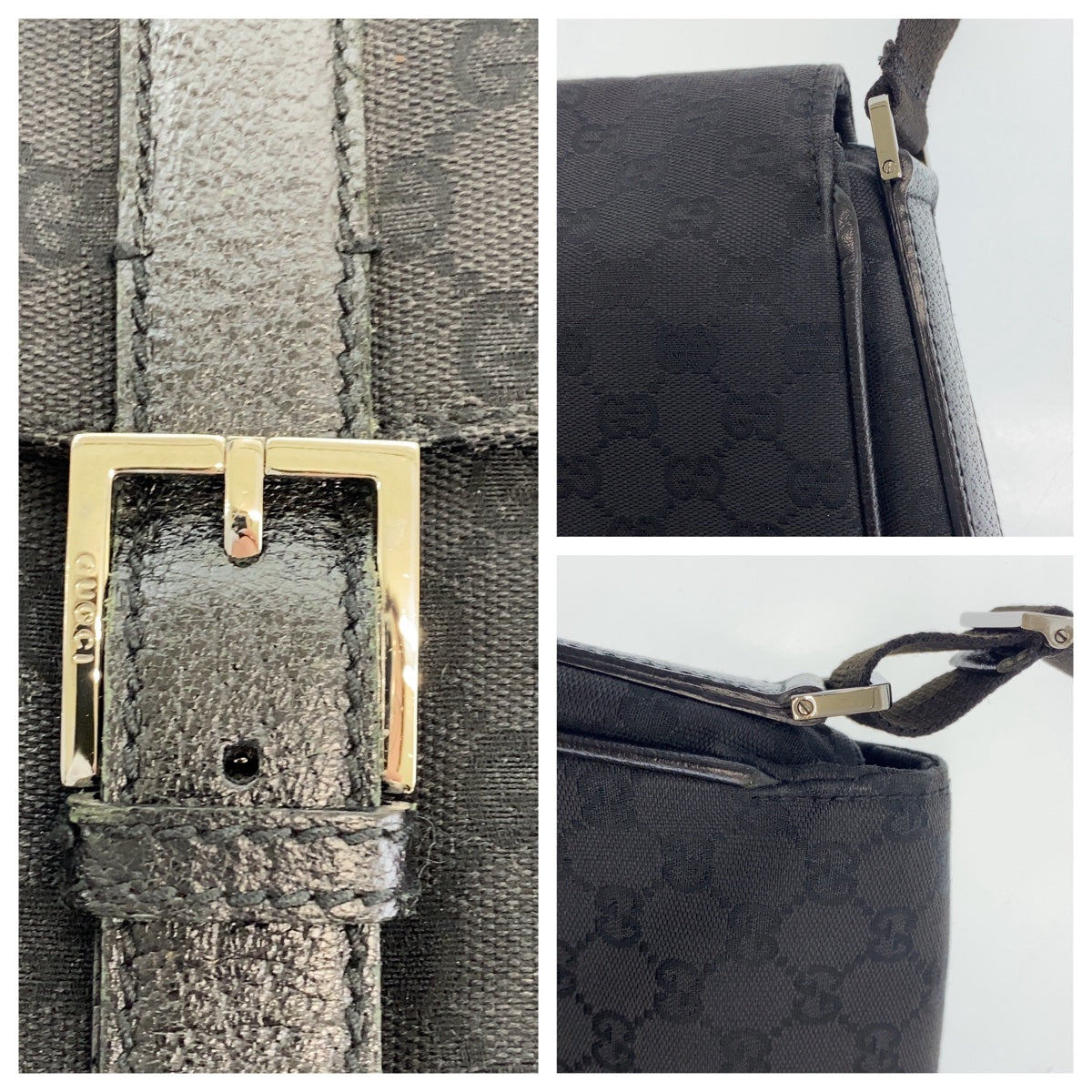 GUCCI Shoulder Bag 114269 GG canvas, leather Black Silver Metal Crossbody Shoulder Bag Messenger Bag mens Used