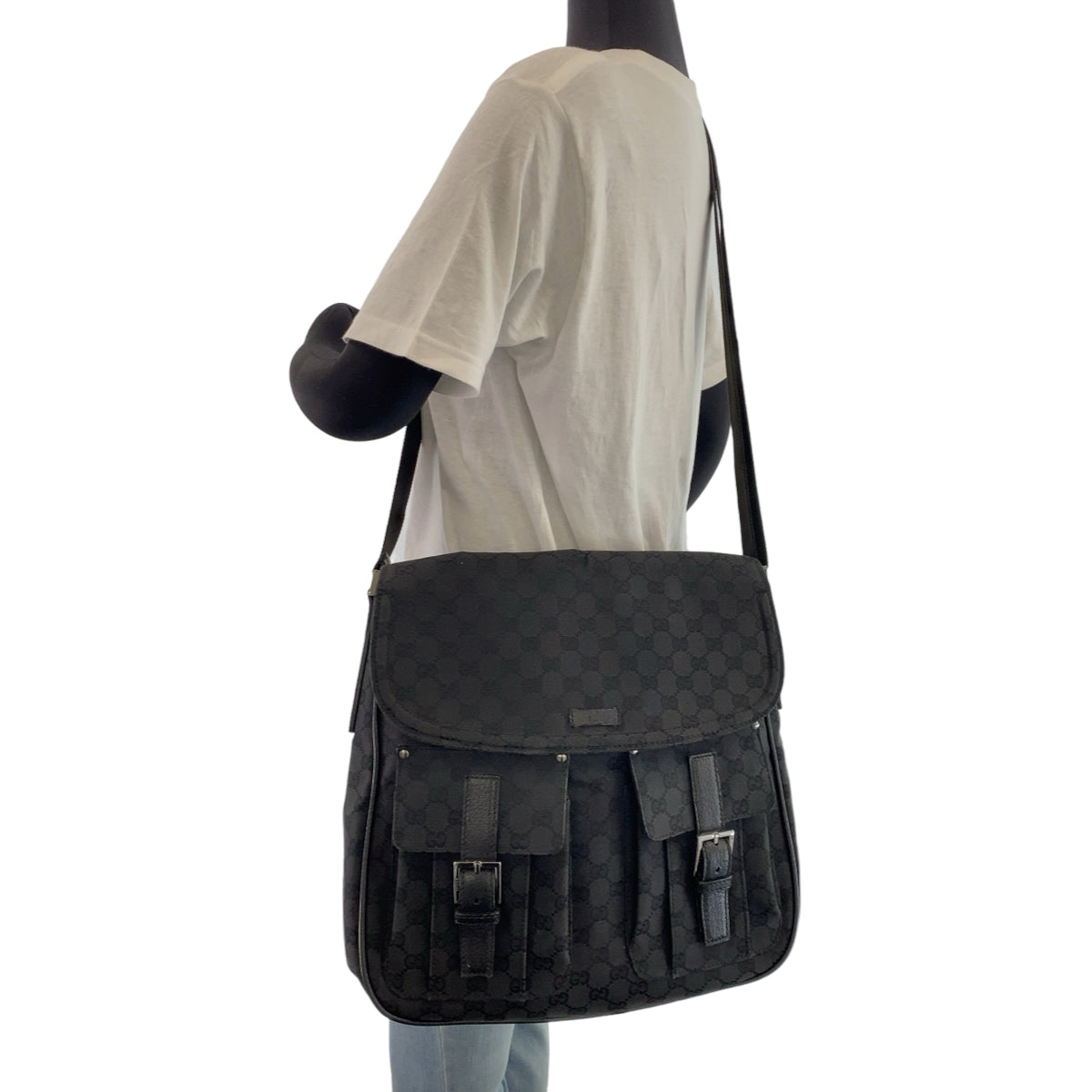 GUCCI Shoulder Bag 114269 GG canvas, leather Black Silver Metal Crossbody Shoulder Bag Messenger Bag mens Used