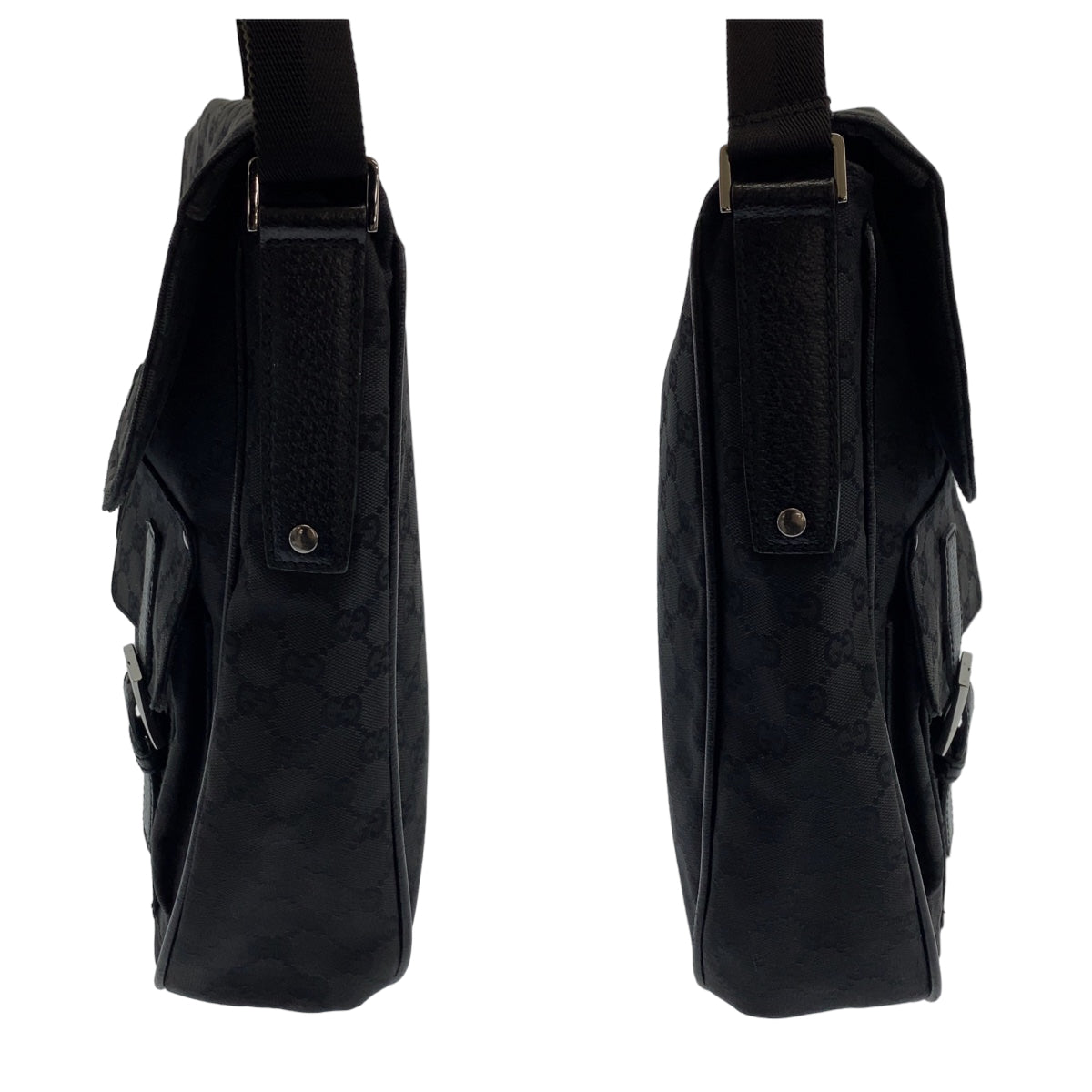GUCCI Shoulder Bag 114269 GG canvas, leather Black Silver Metal Crossbody Shoulder Bag Messenger Bag mens Used