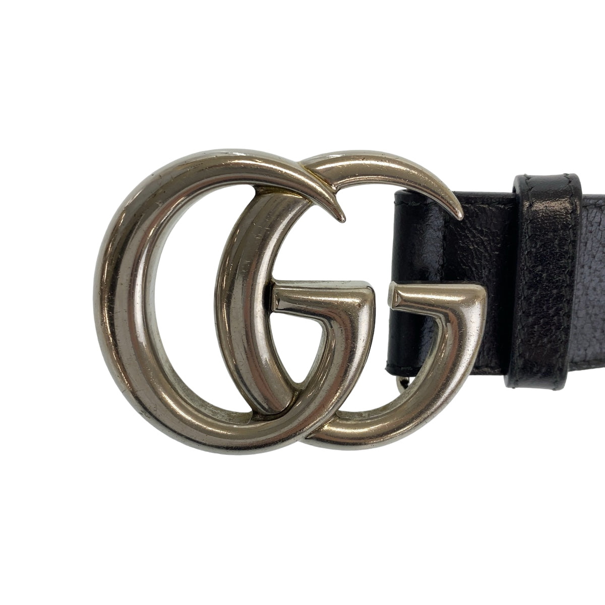 GUCCI belt 525040 leather Black SilverMetal Belt Buckle 33.1"/34" Unisex Marmont GG logo mens 34 Used