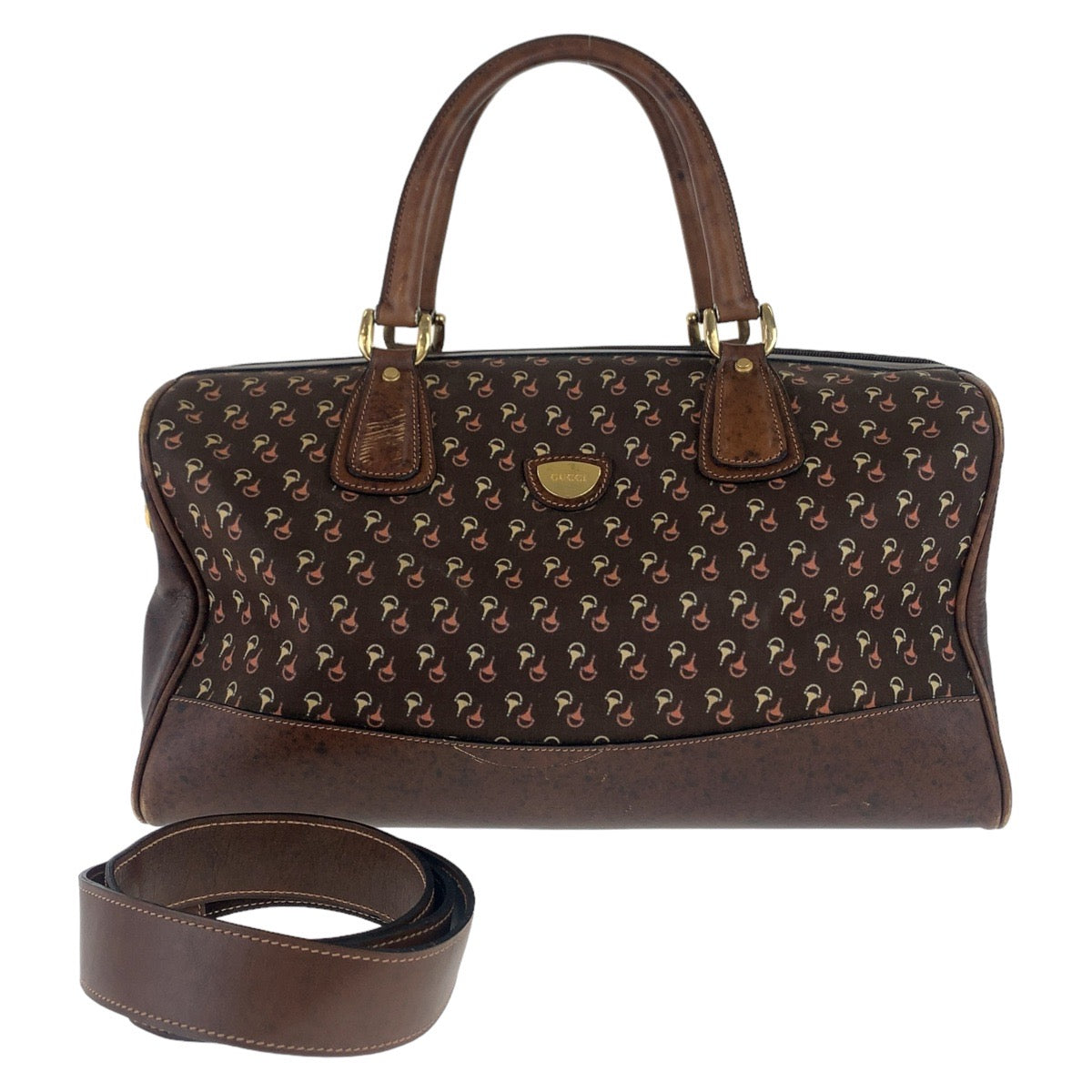 GUCCI Boston Duffel bag Nylon, Leather Brown Gold Metal Boston Duffel bag Crossbody Shoulder Bag 2way Old Gucci Horsebit Pattern Women Used