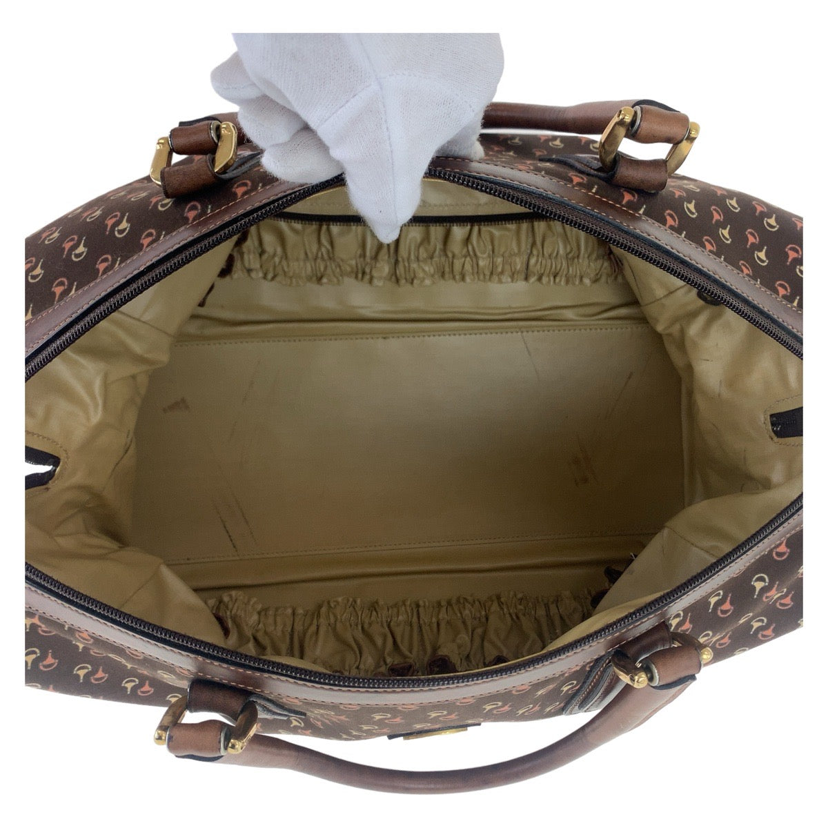 GUCCI Boston Duffel bag Nylon, Leather Brown Gold Metal Boston Duffel bag Crossbody Shoulder Bag 2way Old Gucci Horsebit Pattern Women Used