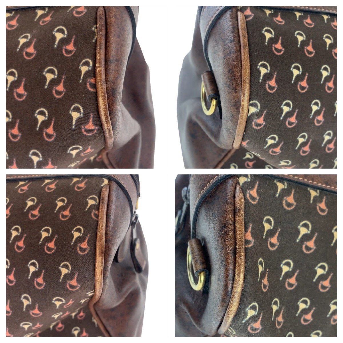 GUCCI Boston Duffel bag Nylon, Leather Brown Gold Metal Boston Duffel bag Crossbody Shoulder Bag 2way Old Gucci Horsebit Pattern Women Used