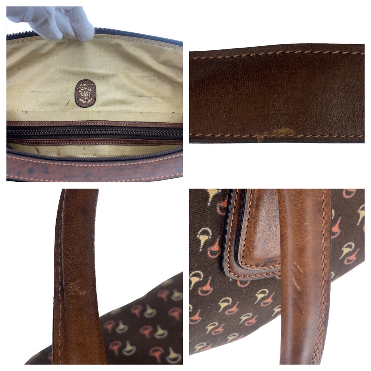 GUCCI Boston Duffel bag Nylon, Leather Brown Gold Metal Boston Duffel bag Crossbody Shoulder Bag 2way Old Gucci Horsebit Pattern Women Used