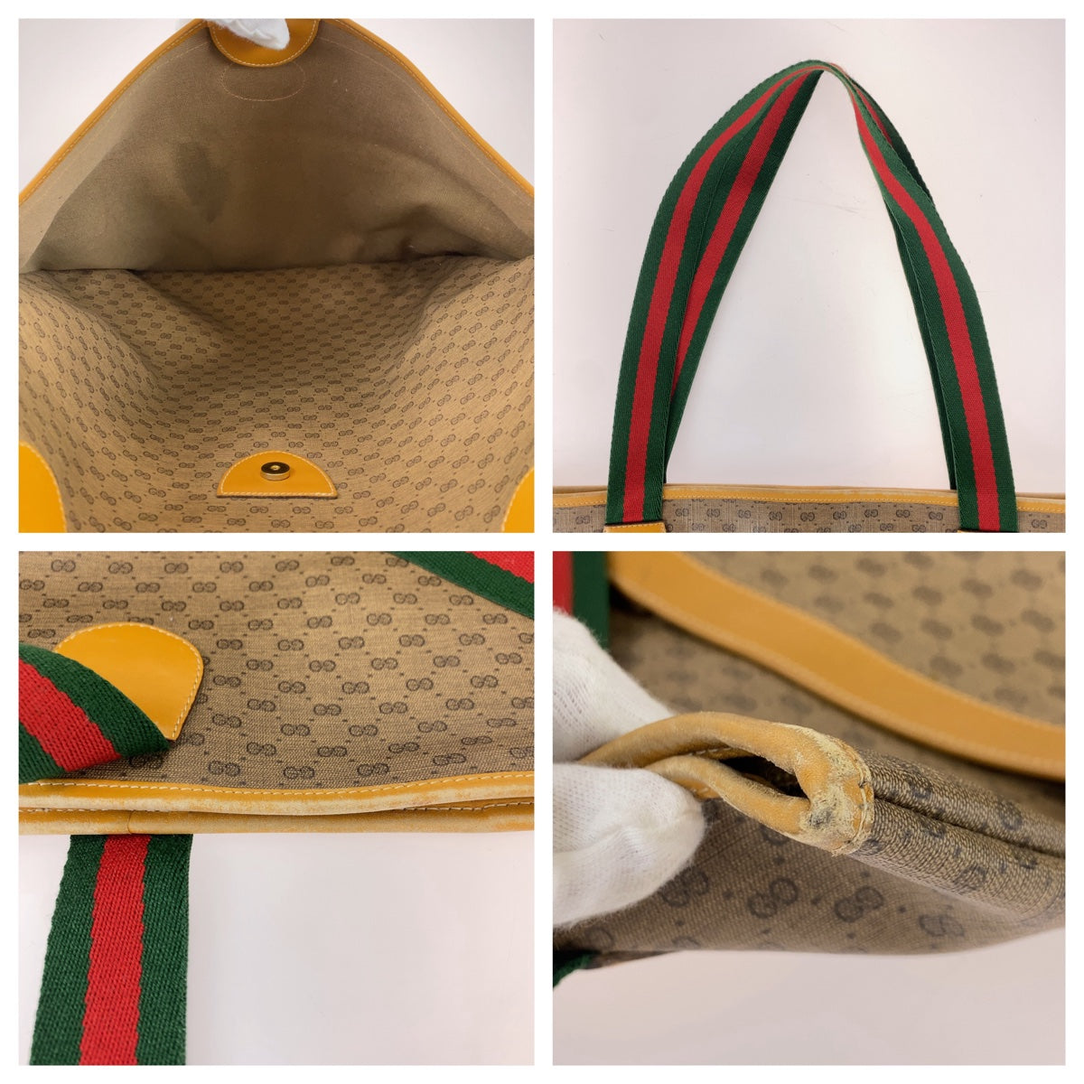 GUCCI Tote Bag 002 983 0163 GG Supreme canvas, leather Brown Beige Gold Metal Tote Bag Shoulder Bag Unisex Old Gucci Shelly Line Micro GG mens Used