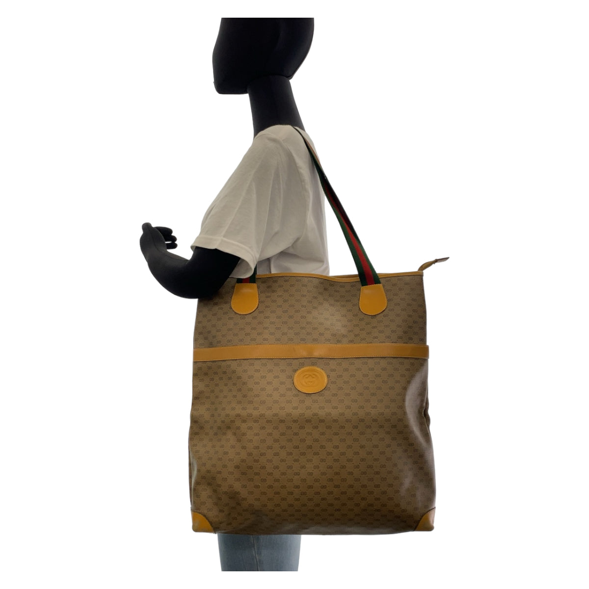 GUCCI Tote Bag 002 983 0163 GG Supreme canvas, leather Brown Beige Gold Metal Tote Bag Shoulder Bag Unisex Old Gucci Shelly Line Micro GG mens Used