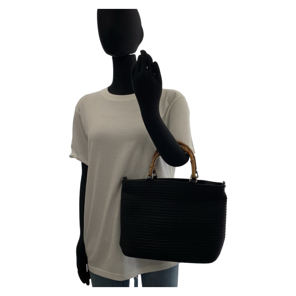 GUCCI Tote Bag 000 1998 0540 Canvas, Leather Black Silver Metal Tote Bag handbag Bamboo Women Used