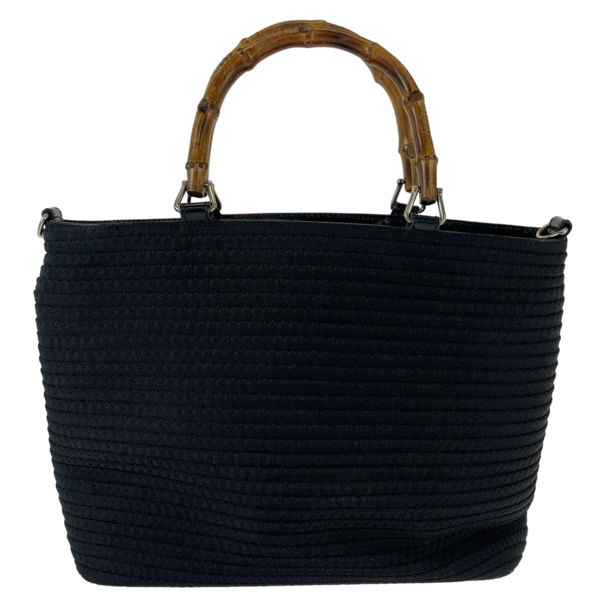GUCCI Tote Bag 000 1998 0540 Canvas, Leather Black Silver Metal Tote Bag handbag Bamboo Women Used