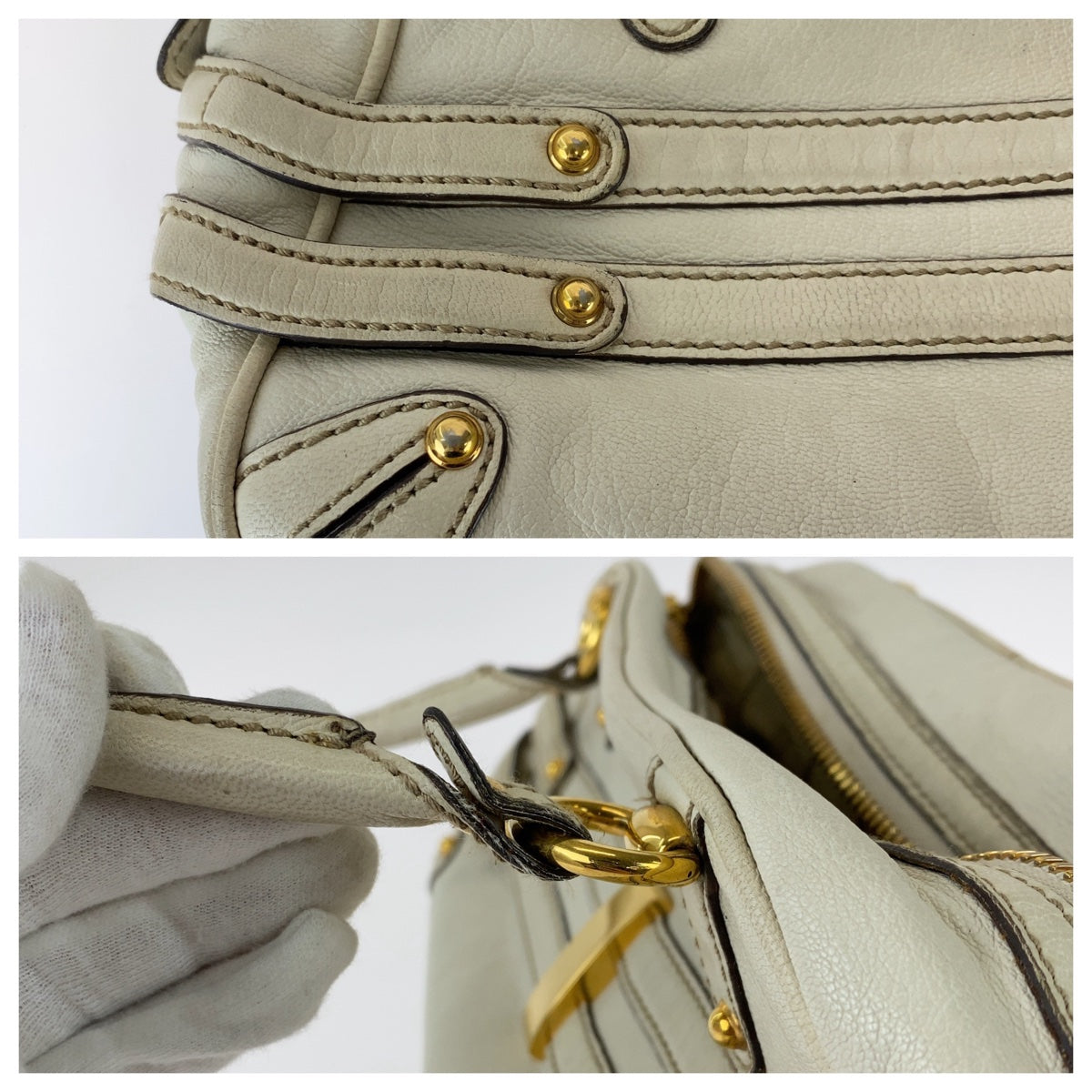 GUCCI Handbag 159399 leather White GoldMetal Handbag Shoulder Bag Bamboo Horsebit Women Used
