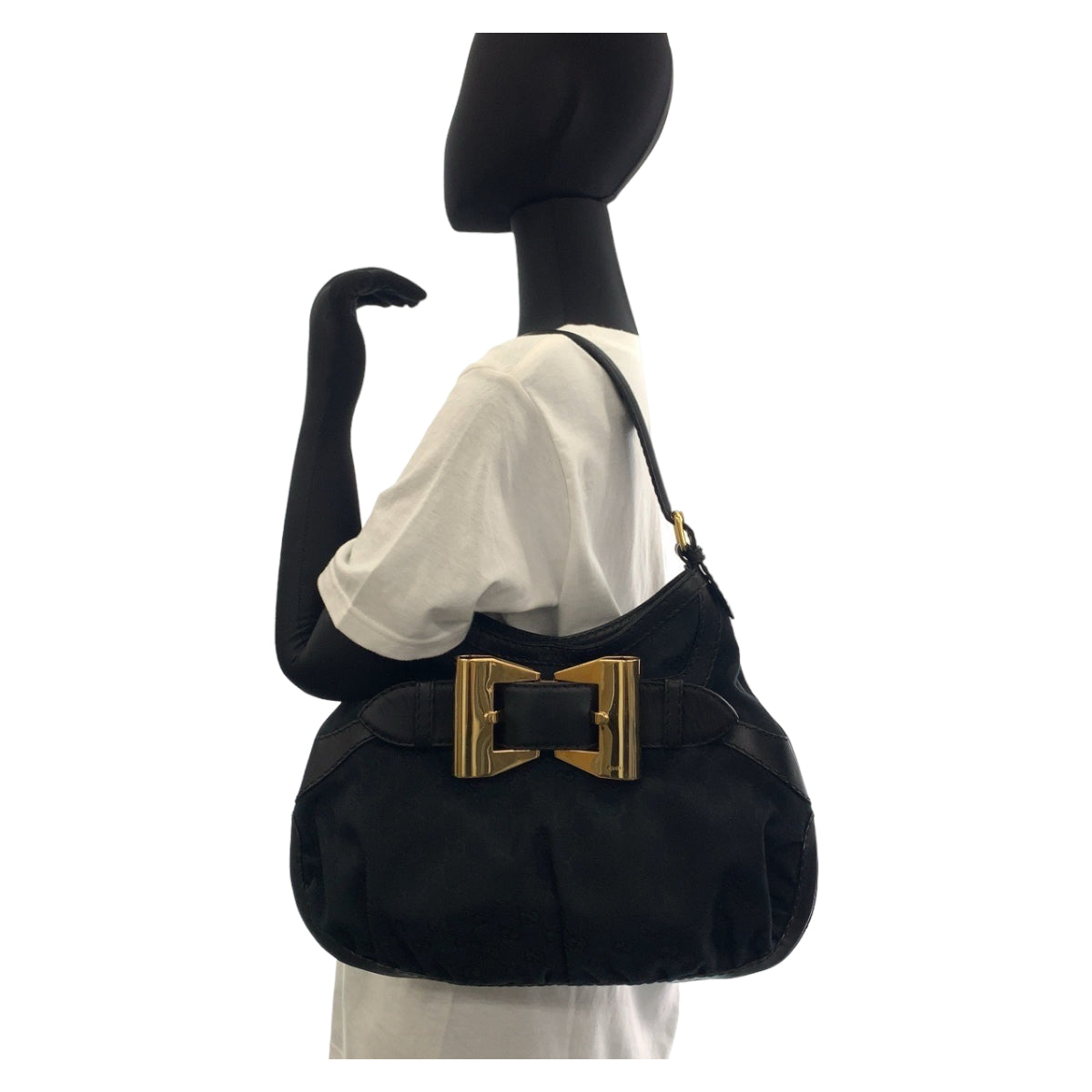 GUCCI Shoulder Bag 189885 GG canvas, leather Black GoldMetal Shoulder Bag handbag Queen Hobo Women Used
