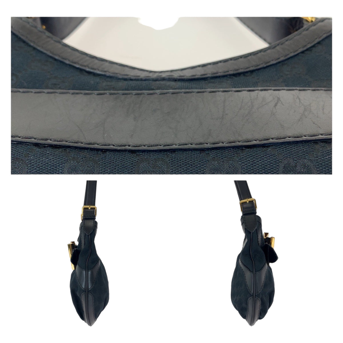 GUCCI Shoulder Bag 189885 GG canvas, leather Black GoldMetal Shoulder Bag handbag Queen Hobo Women Used