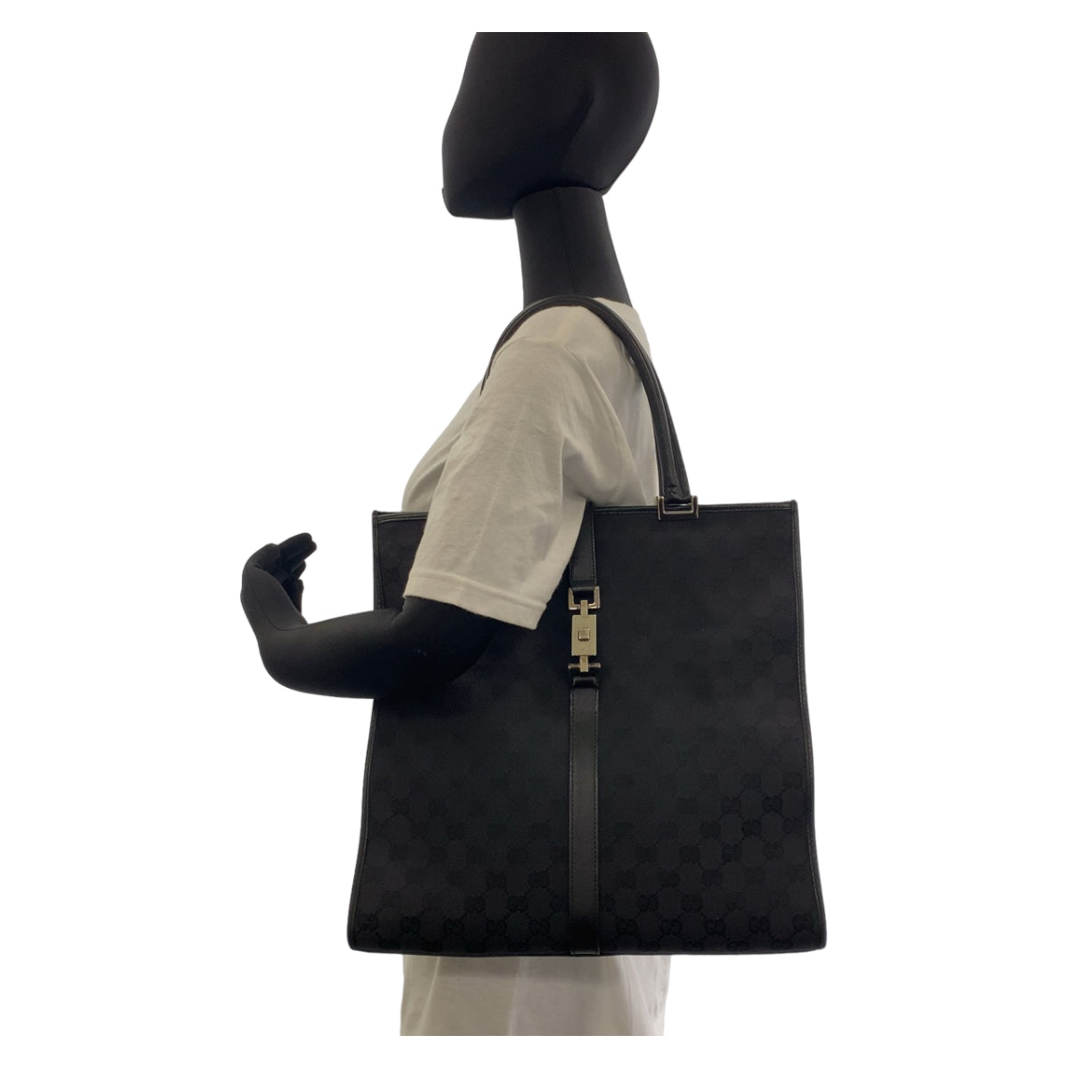 GUCCI Tote Bag 002 1064 GG canvas, leather Black SilverMetal Tote Bag handbag Jackie Women Used