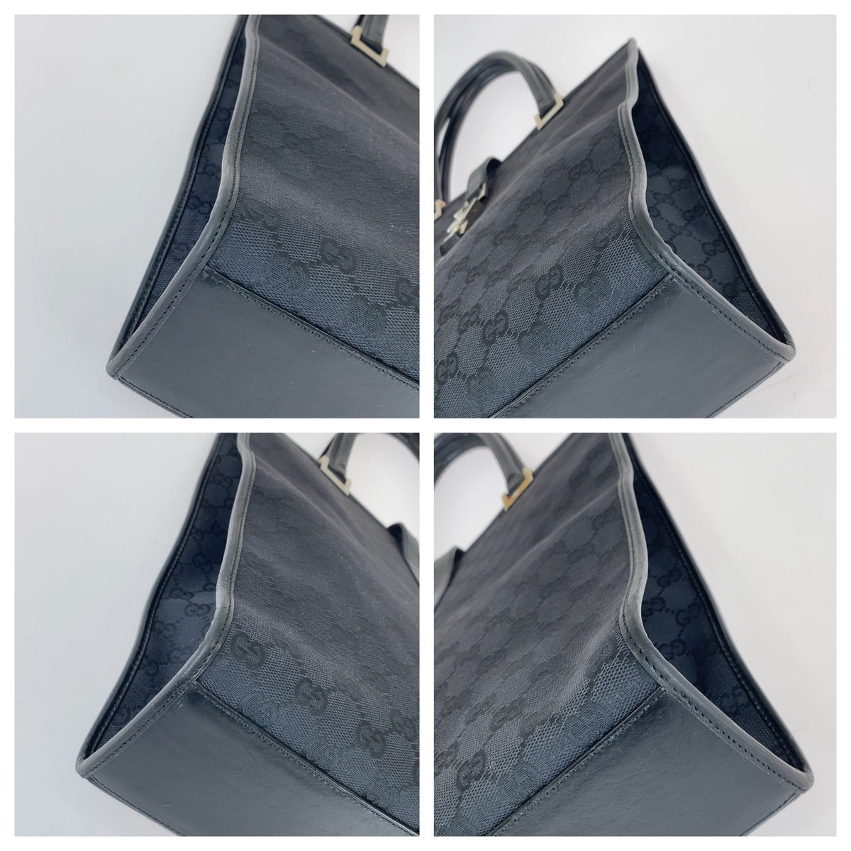 GUCCI Tote Bag 002 1064 GG canvas, leather Black SilverMetal Tote Bag handbag Jackie Women Used