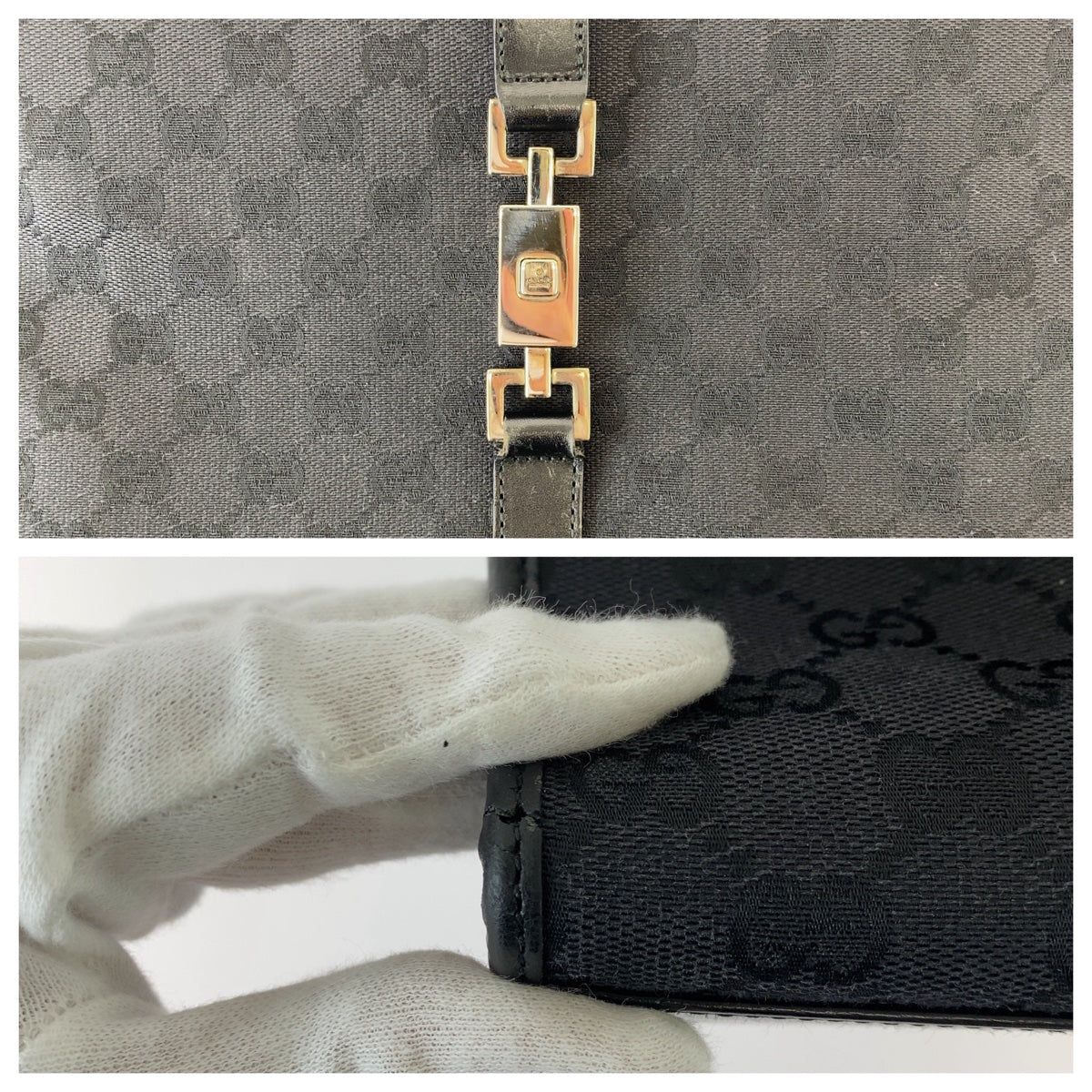 GUCCI Tote Bag 002 1064 GG canvas, leather Black SilverMetal Tote Bag handbag Jackie Women Used