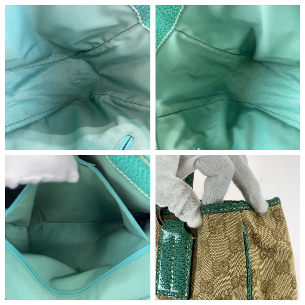 GUCCI Tote Bag 113019 GG canvas, leather Beige Green SilverMetal Tote Bag Shoulder Bag Handbag Women Used