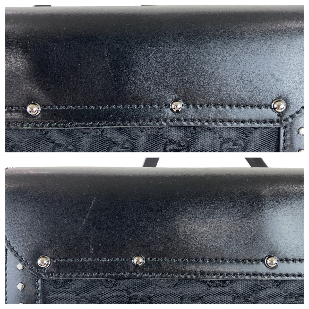 GUCCI Shoulder Bag 114993 GG canvas, leather Black SilverMetal Shoulder Bag Bamboo studs Women Used