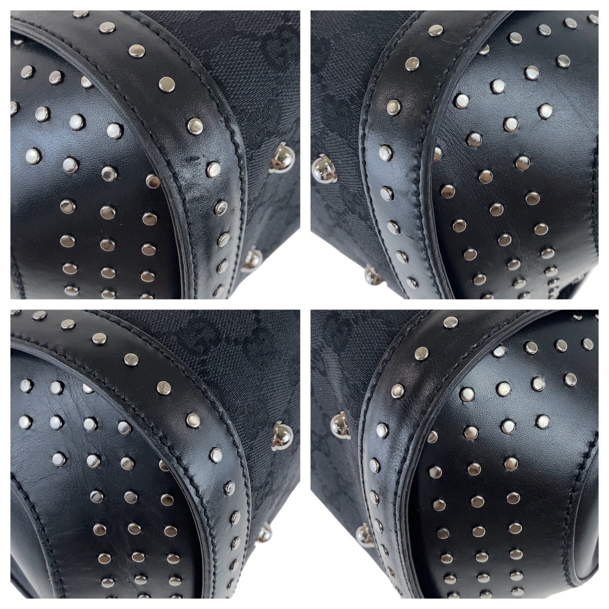 GUCCI Shoulder Bag 114993 GG canvas, leather Black SilverMetal Shoulder Bag Bamboo studs Women Used