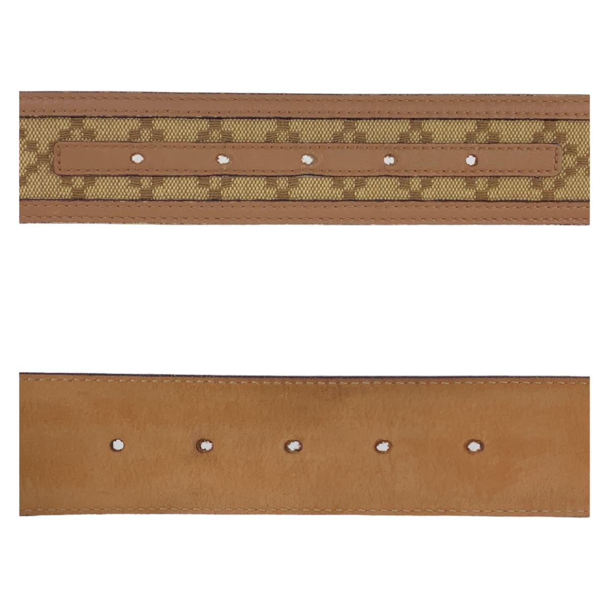 GUCCI belt 114876 Canvas, Leather Beige Brown Gold Metal Interlocking mens 34 Used