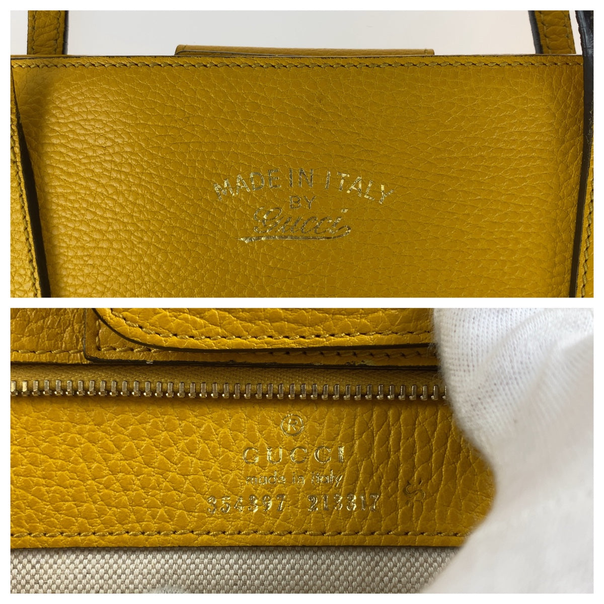 GUCCI Tote Bag 354397 leather Yellow Gold Metal Tote Bag Shoulder Bag A4 Storage Swing Women Used