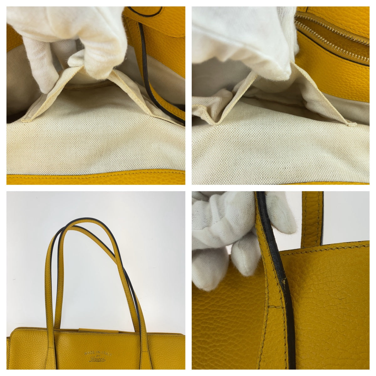 GUCCI Tote Bag 354397 leather Yellow Gold Metal Tote Bag Shoulder Bag A4 Storage Swing Women Used