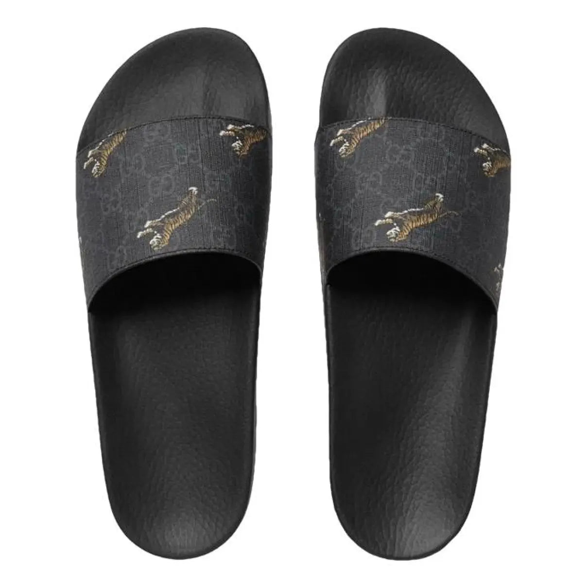 Gucci GG Supreme Canvas Tigers Black Slides
