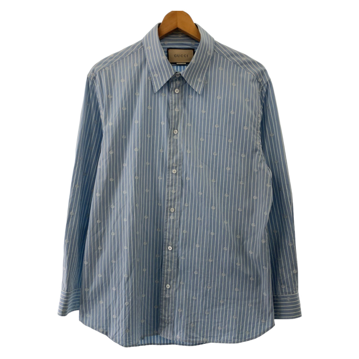 GUCCI Long sleeve shirt 625888 ZAFXS cotton Light blue white Long sleeve shirt dress shirt Gucci Lido Interlocking GG stripe mens 42 Used