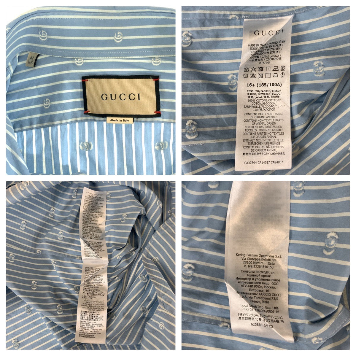 GUCCI Long sleeve shirt 625888 ZAFXS cotton Light blue white Long sleeve shirt dress shirt Gucci Lido Interlocking GG stripe mens 42 Used