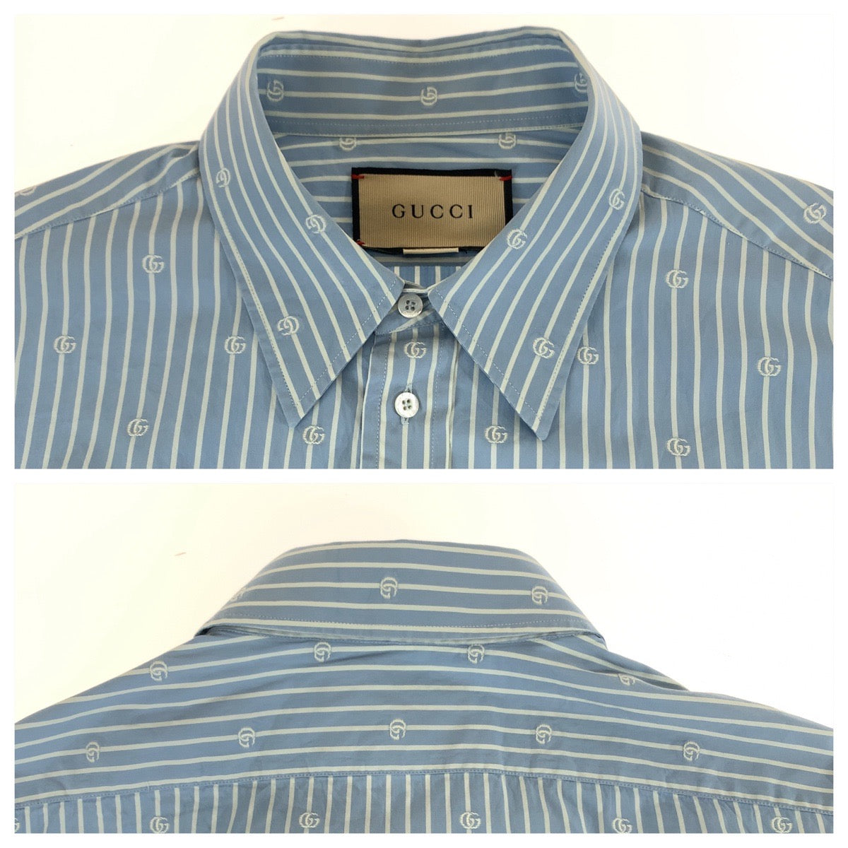 GUCCI Long sleeve shirt 625888 ZAFXS cotton Light blue white Long sleeve shirt dress shirt Gucci Lido Interlocking GG stripe mens 42 Used