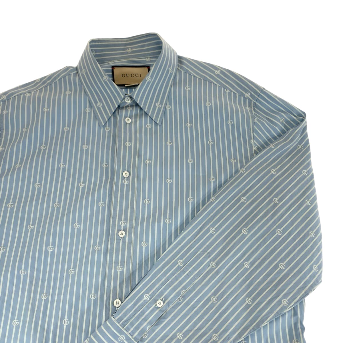 GUCCI Long sleeve shirt 625888 ZAFXS cotton Light blue white Long sleeve shirt dress shirt Gucci Lido Interlocking GG stripe mens 42 Used