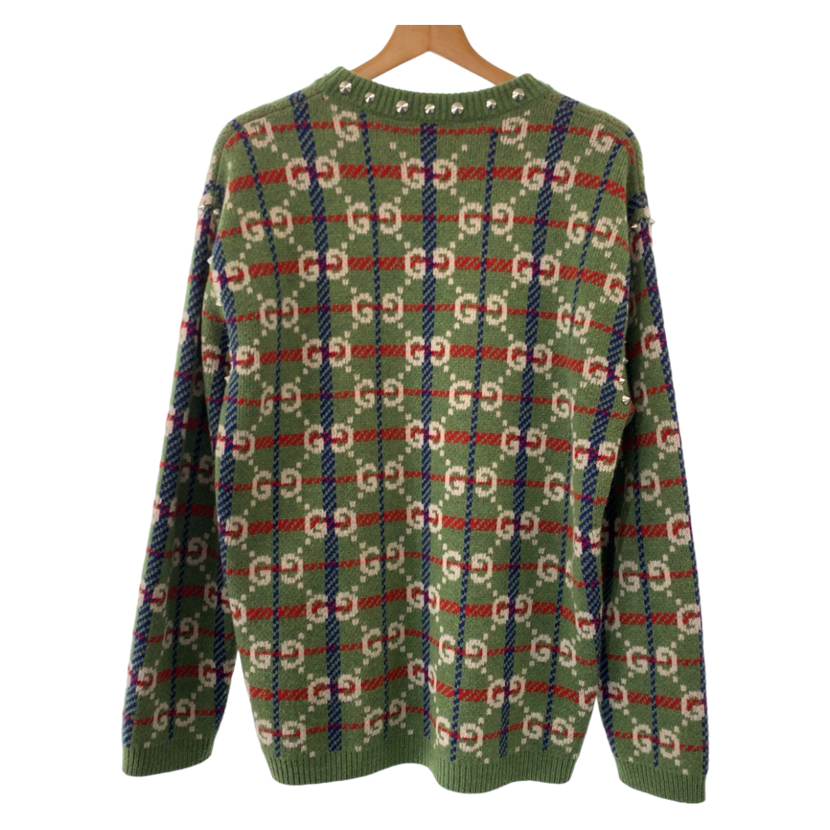 GUCCI knit 713571 XKCOZ Wool, Metal Multicolor SilverMetal Knit sweater Neck studs GG total pattern mens S Used