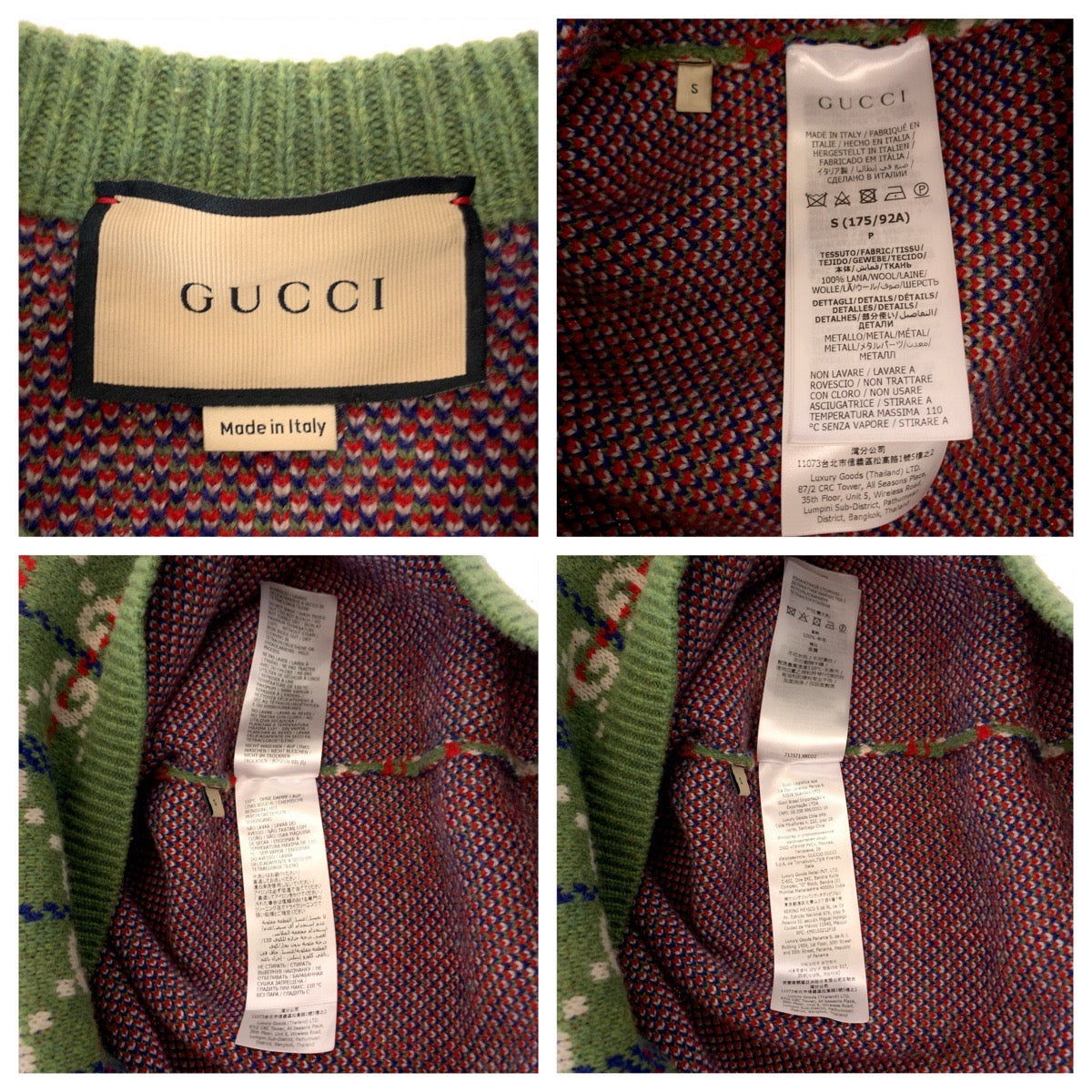 GUCCI knit 713571 XKCOZ Wool, Metal Multicolor SilverMetal Knit sweater Neck studs GG total pattern mens S Used