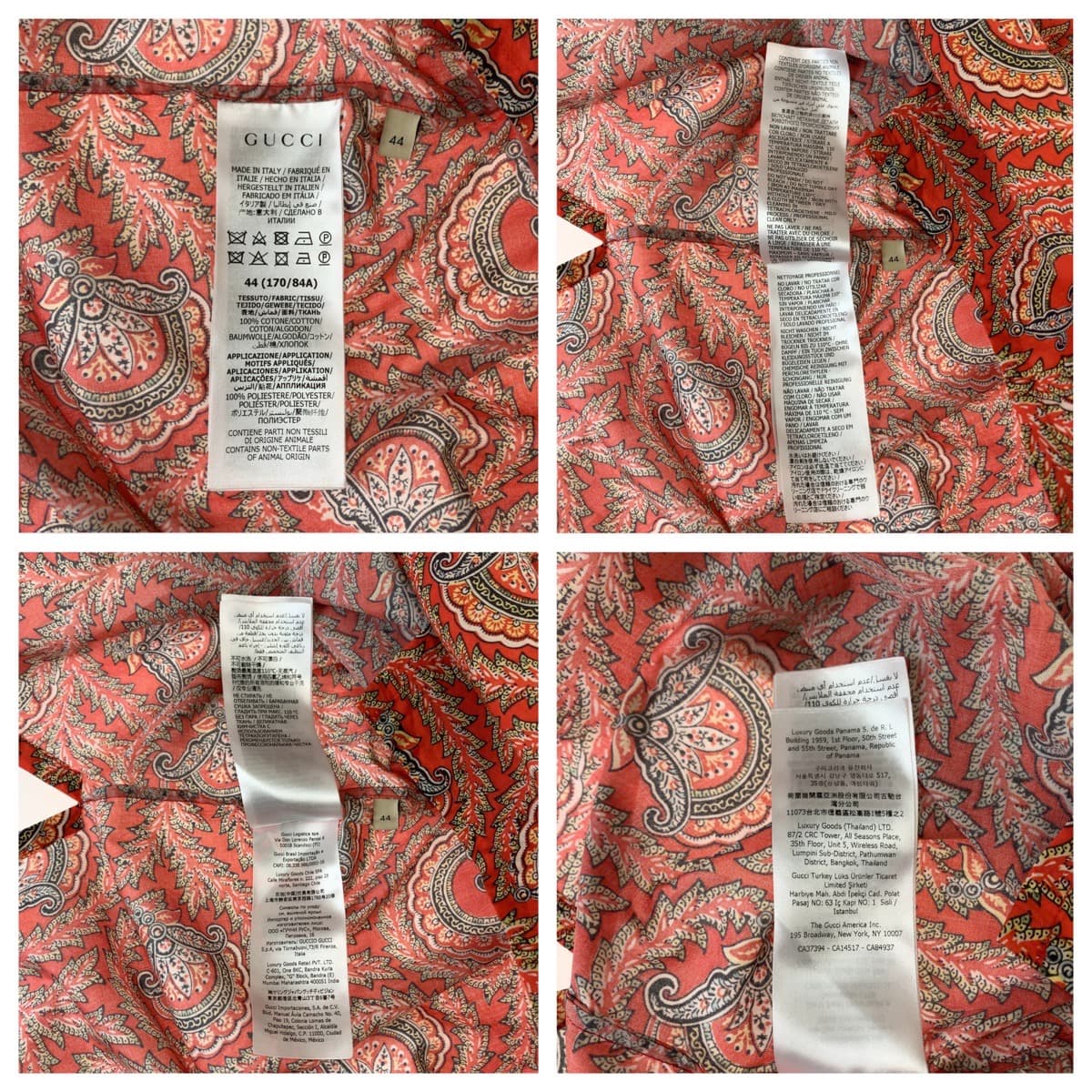 GUCCI Short sleeve shirt 654888 ZAGXJ cotton Red multicolor Short sleeve shirt cut and sew 21Stainless Steel Paisley total pattern mens 44 Used