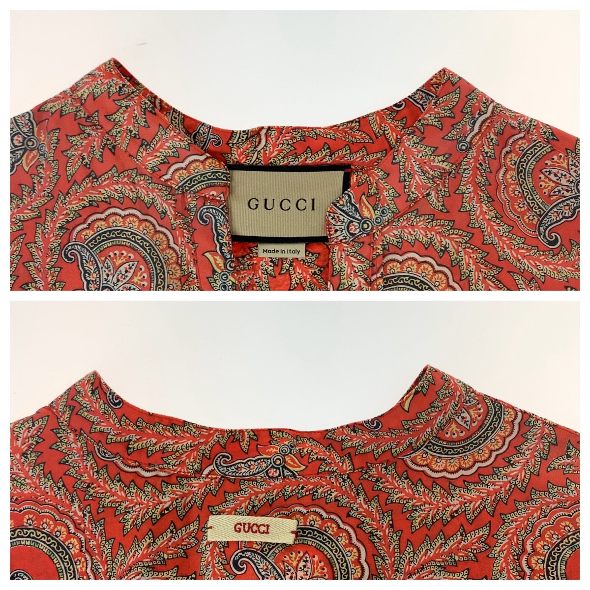 GUCCI Short sleeve shirt 654888 ZAGXJ cotton Red multicolor Short sleeve shirt cut and sew 21Stainless Steel Paisley total pattern mens 44 Used