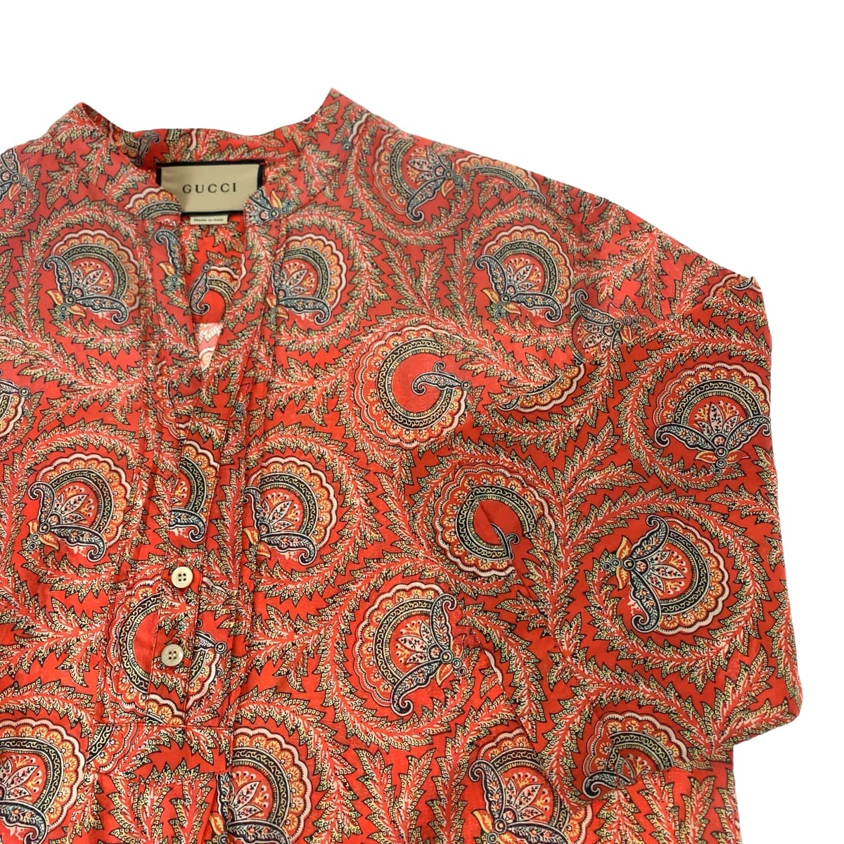 GUCCI Short sleeve shirt 654888 ZAGXJ cotton Red multicolor Short sleeve shirt cut and sew 21Stainless Steel Paisley total pattern mens 44 Used