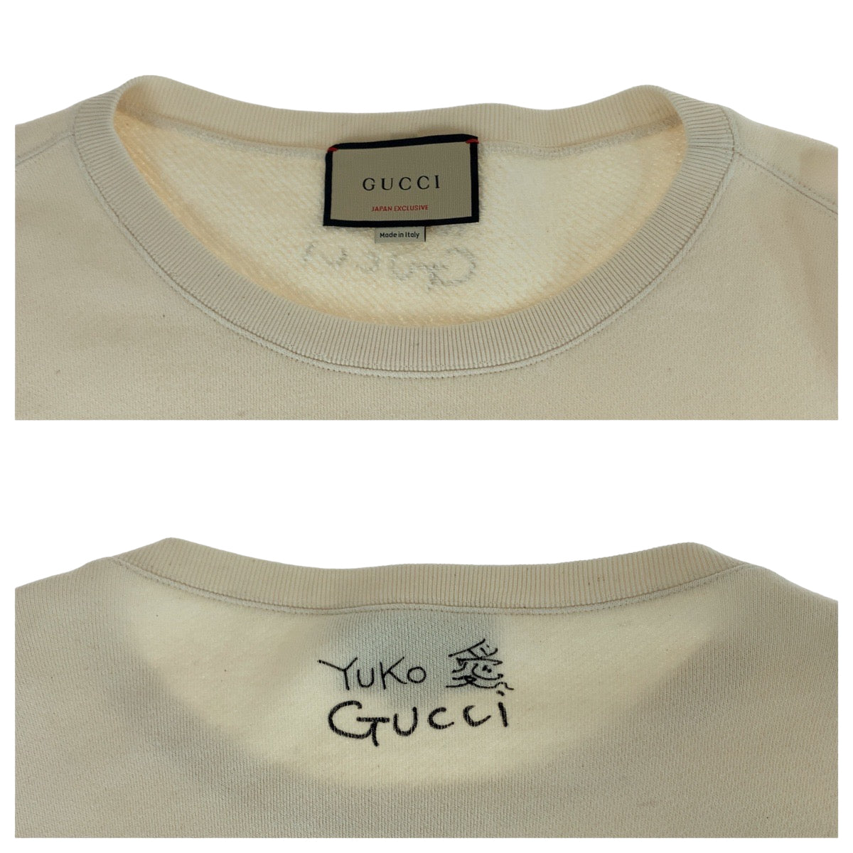 GUCCI sweat 626990 XJDTI cotton Ivory black Sweatshirt sweatshirt 21AW Japan exclusive Higuchi Yuko collaboration mens M Used