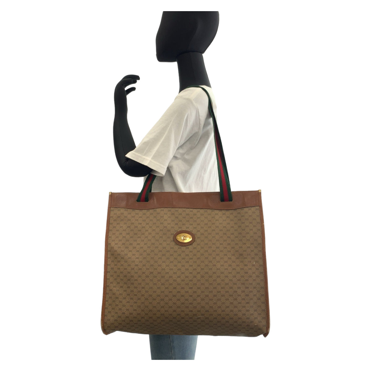 GUCCI Tote Bag 002 39 0044 GG Supreme canvas, leather Brown Gold Metal Tote Bag Shoulder Bag Unisex Old Gucci Sherry Line Micro GG Women Used