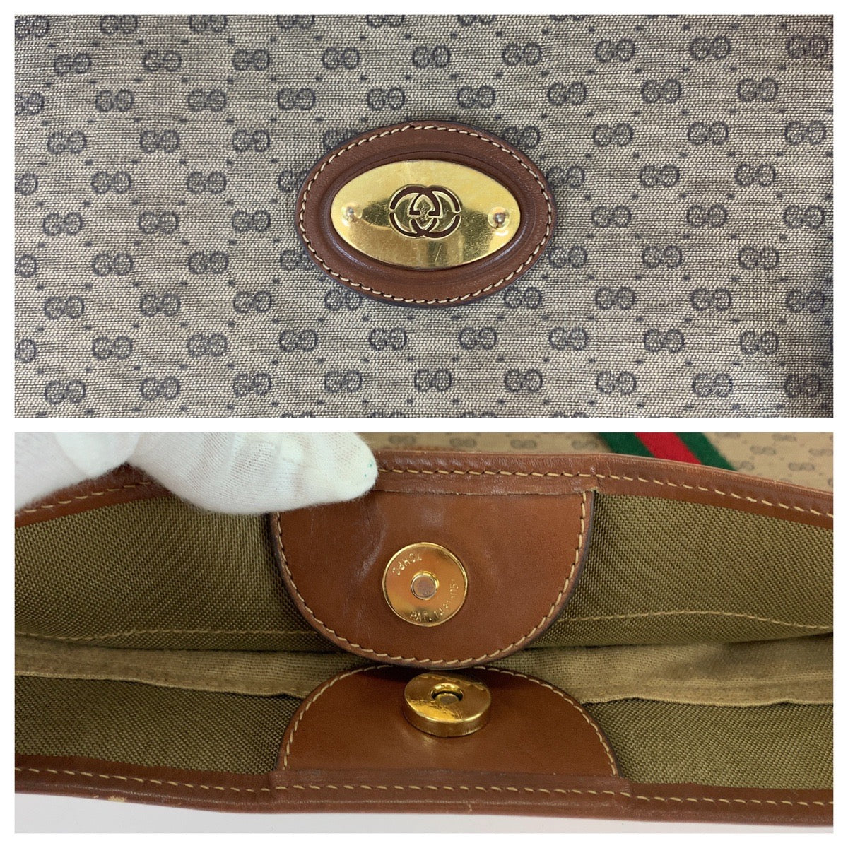 GUCCI Tote Bag 002 39 0044 GG Supreme canvas, leather Brown Gold Metal Tote Bag Shoulder Bag Unisex Old Gucci Sherry Line Micro GG Women Used