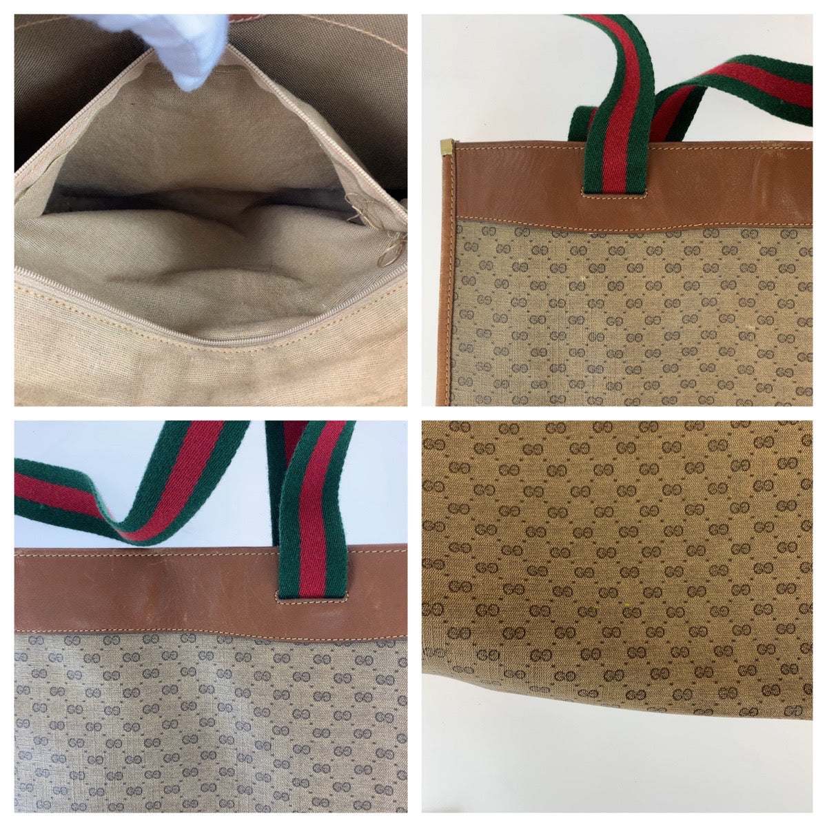 GUCCI Tote Bag 002 39 0044 GG Supreme canvas, leather Brown Gold Metal Tote Bag Shoulder Bag Unisex Old Gucci Sherry Line Micro GG Women Used