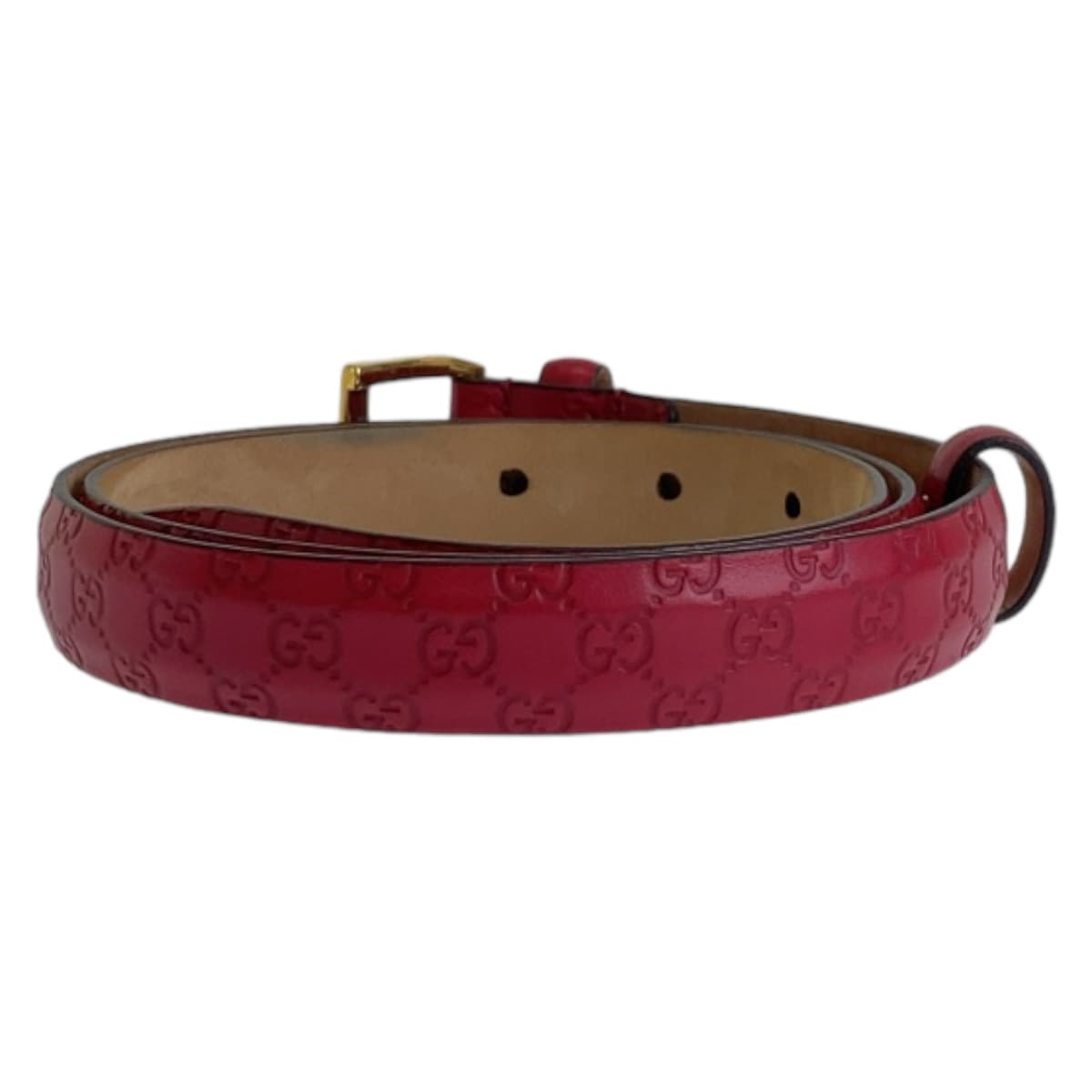 GUCCI belt leather Pink Gold Metal Guccisima mens 34 Used