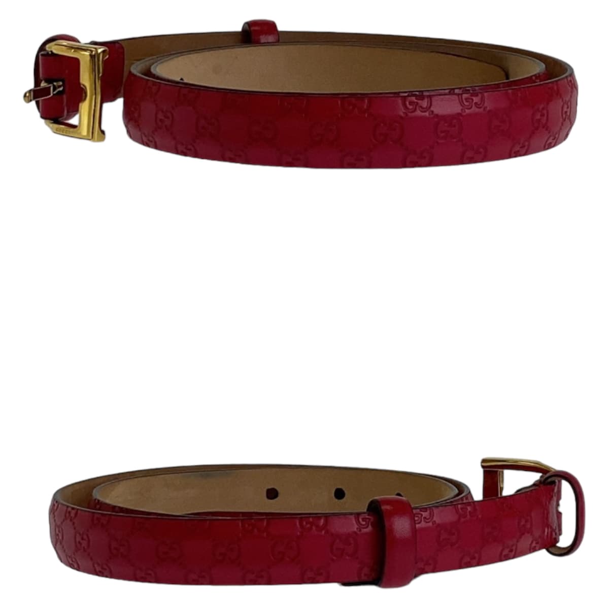 GUCCI belt leather Pink Gold Metal Guccisima mens 34 Used