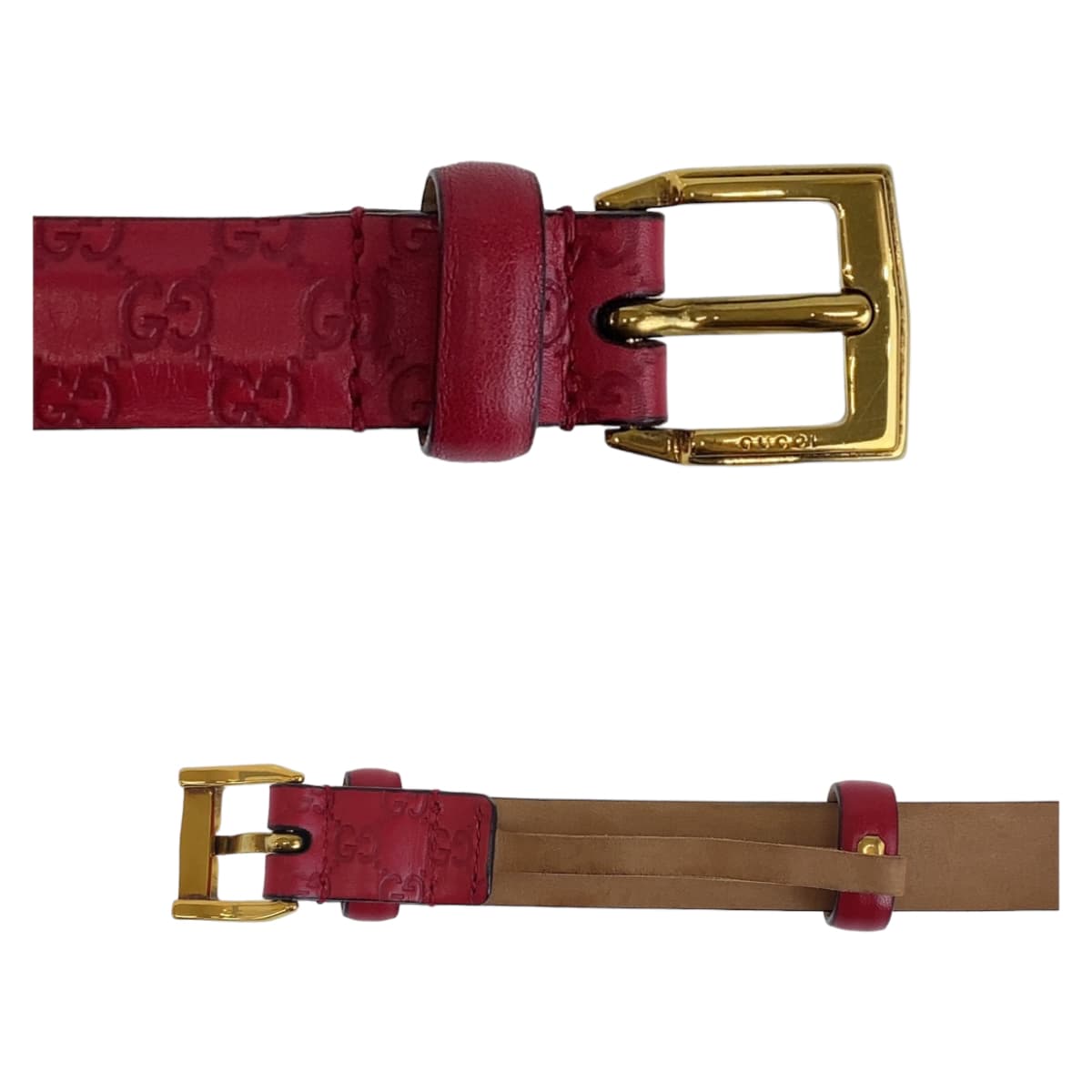 GUCCI belt leather Pink Gold Metal Guccisima mens 34 Used