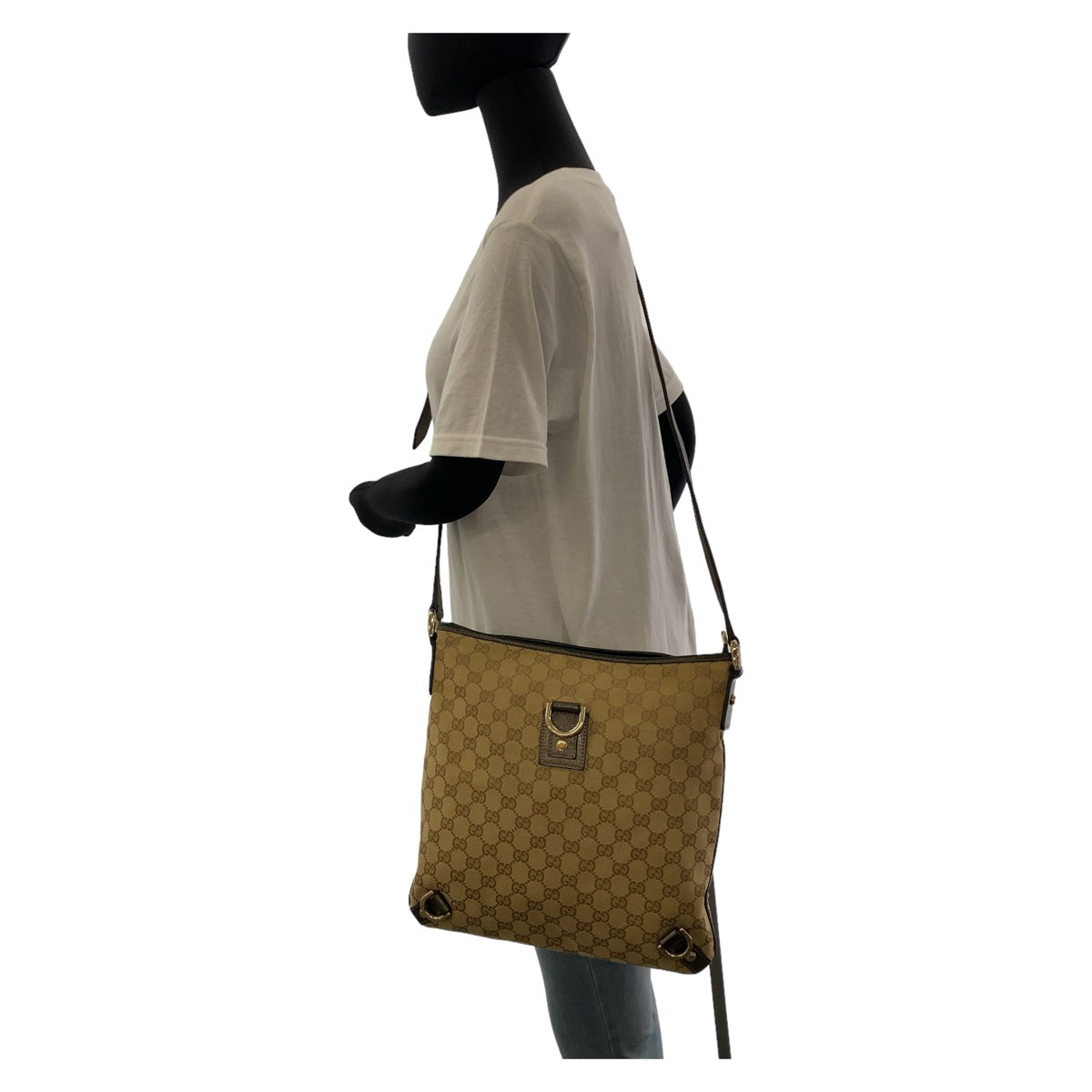 GUCCI Shoulder Bag 131326 GG canvas, leather Beige Brown Gold Metal Crossbody Shoulder Bag Pochette Abbey GG pattern Women Used