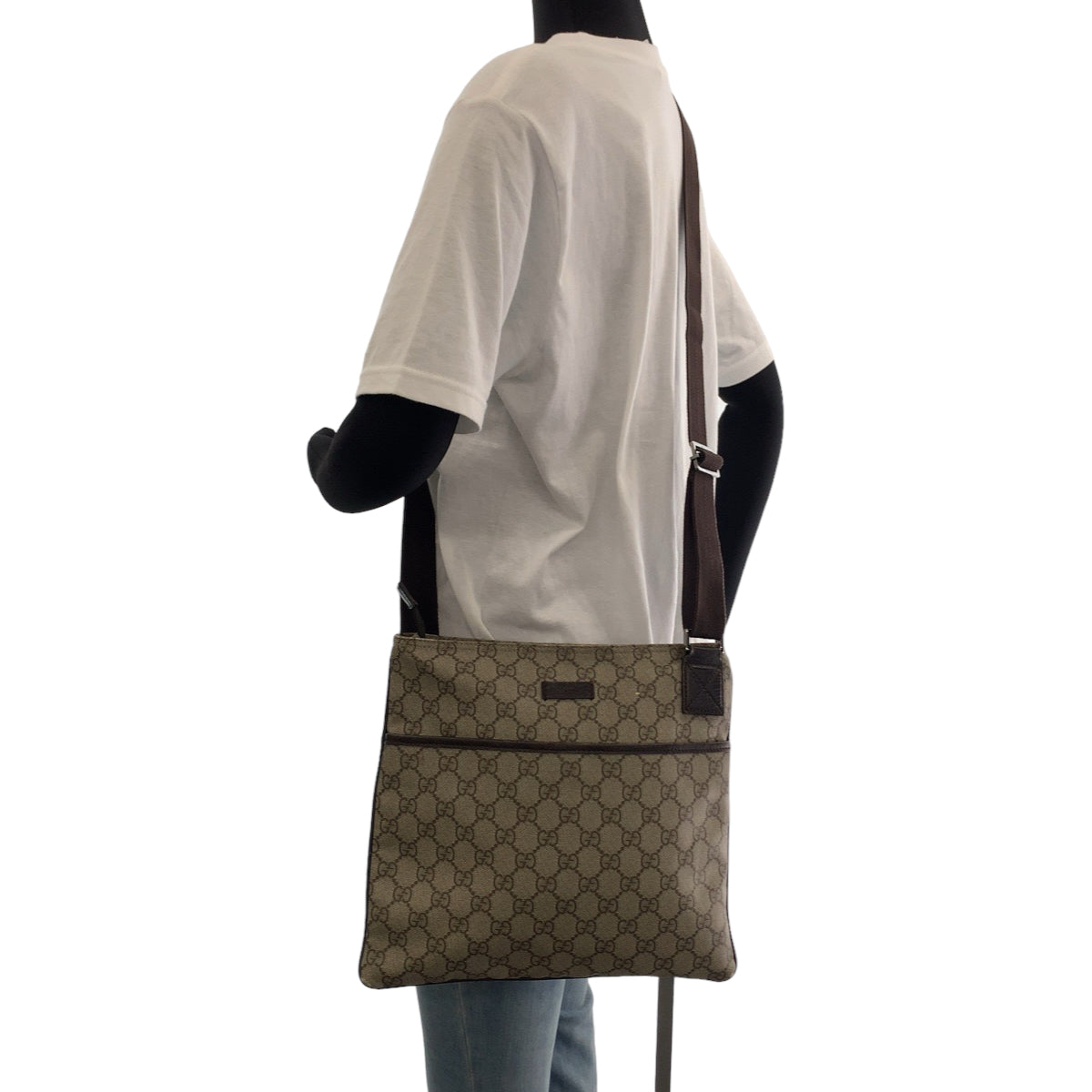 GUCCI Shoulder Bag 141626 GG Supreme Canvas Beige Brown SilverMetal Crossbody Shoulder Bag Messenger Bag mens Used