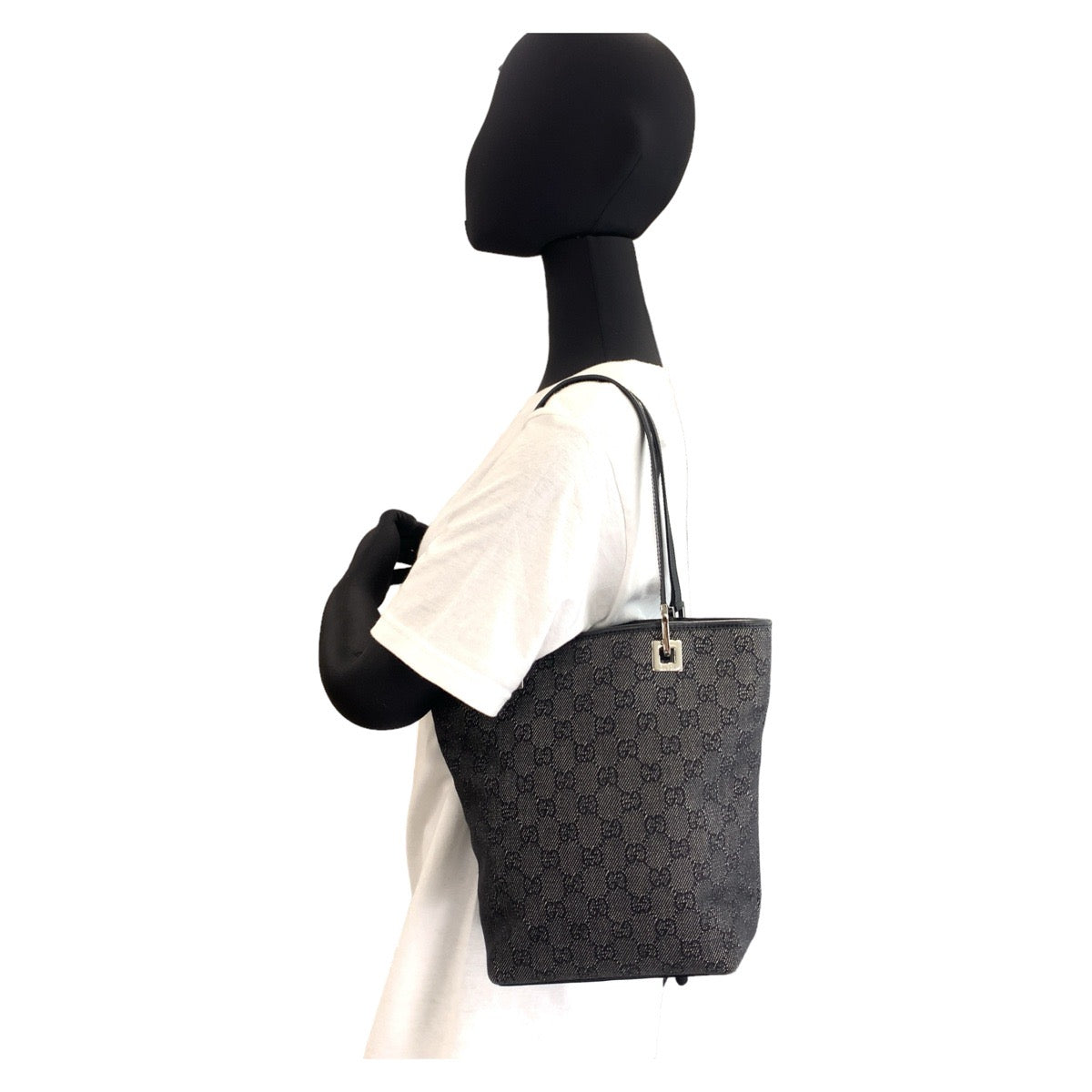 GUCCI Tote Bag 31244 GG canvas Black Silver Metal Tote Bag Shoulder Bag GG pattern Women Used