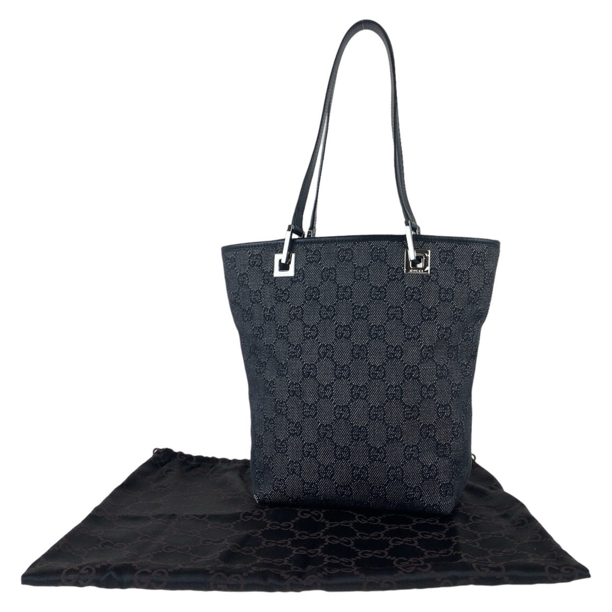 GUCCI Tote Bag 31244 GG canvas Black Silver Metal Tote Bag Shoulder Bag GG pattern Women Used