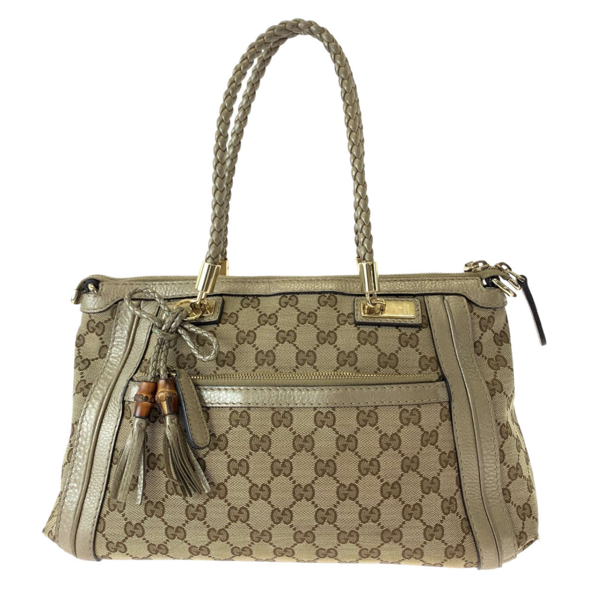 GUCCI Tote Bag 282300 GG canvas Brown Gold Metal Tote Bag handbag Bella Bamboo Ribbon tassel Women Used