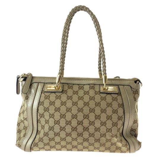 GUCCI Tote Bag 282300 GG canvas Brown Gold Metal Tote Bag handbag Bella Bamboo Ribbon tassel Women Used