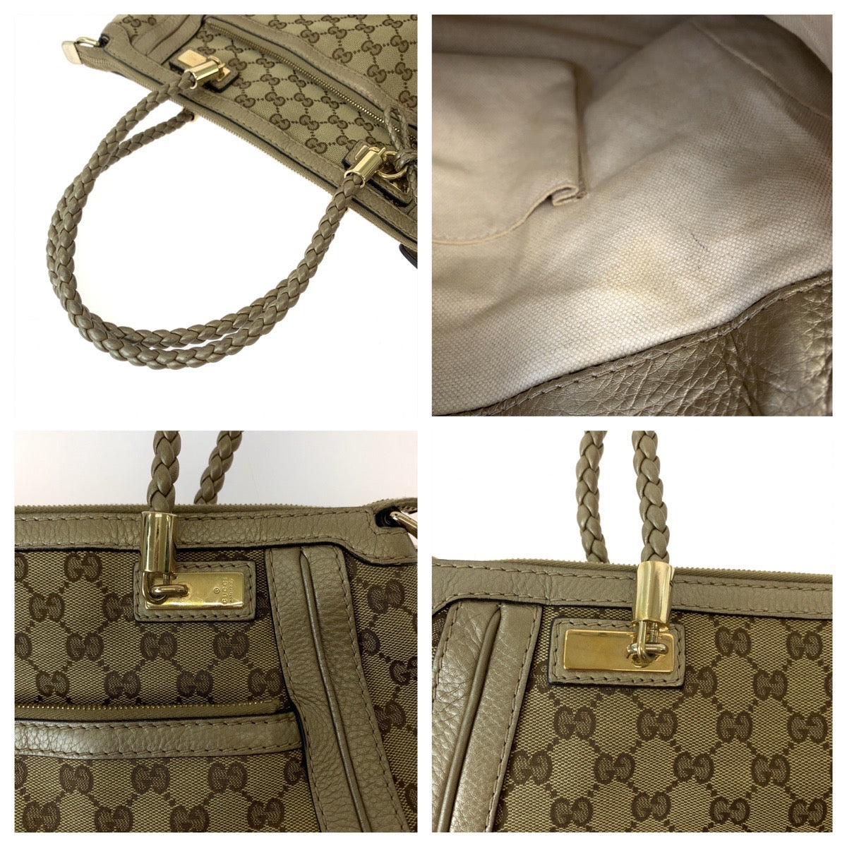 GUCCI Tote Bag 282300 GG canvas Brown Gold Metal Tote Bag handbag Bella Bamboo Ribbon tassel Women Used