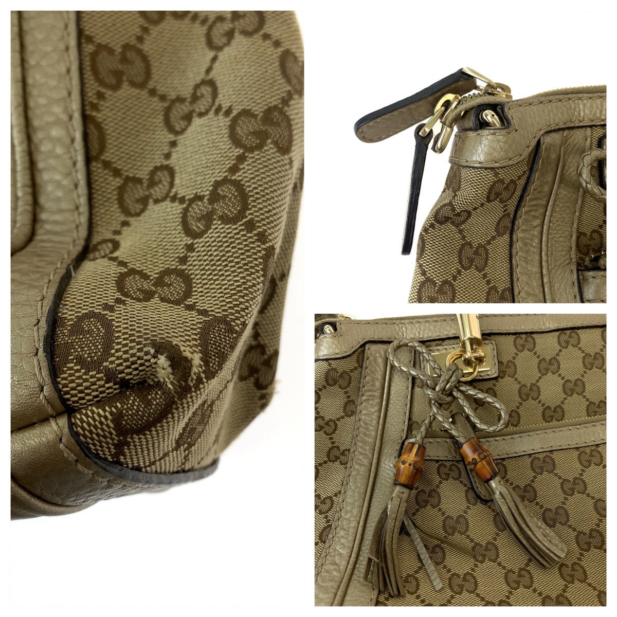 GUCCI Tote Bag 282300 GG canvas Brown Gold Metal Tote Bag handbag Bella Bamboo Ribbon tassel Women Used