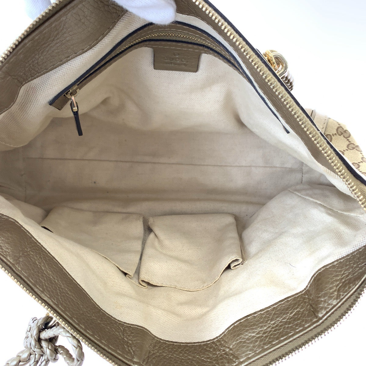 GUCCI Tote Bag 282300 GG canvas Brown Gold Metal Tote Bag handbag Bella Bamboo Ribbon tassel Women Used